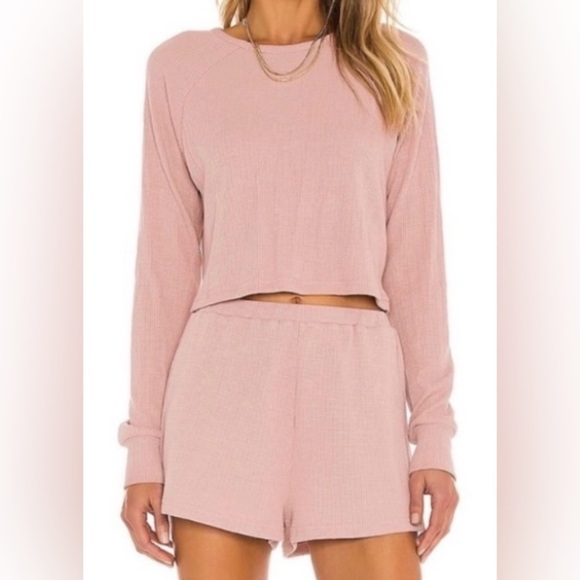 Lovers + Friends Other - Lovers & Friends Dusty Rose/ Pink Waffle Knit Lounge Set Size Medium